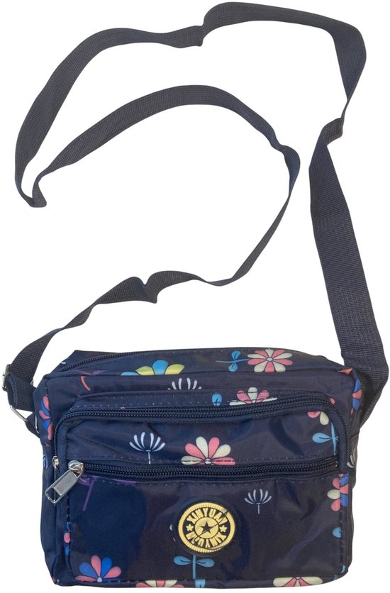 Sac bandoulière HipWare - Sacs bandoulières bandoulière femme - 4 compartiments - Fleur Blauw avec tige