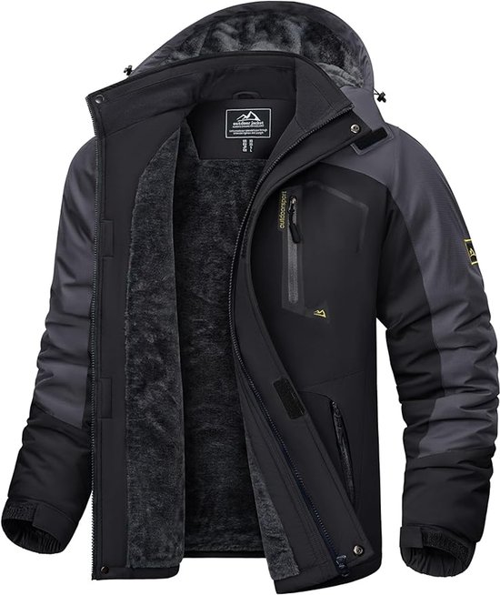 Heren Winter Waterdicht Winddicht Winterjack Warme Fleece Voering Ski Regenjas met Capuchon