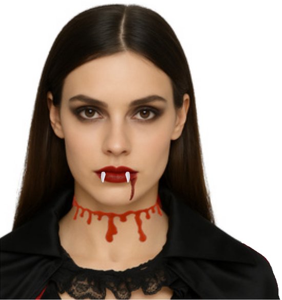Vampier verkleed set - ketting/tanden/bloed - volwassenen - Horror/Halloween verkleed accessoires
