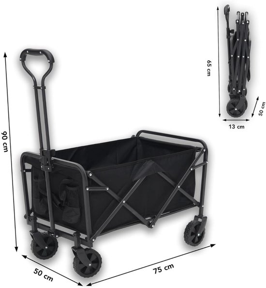 Handige Transportkar - Opvouwbare Kar - Boodschappen Vervoeren - 360 Graden Wielen - 100 kg Capaciteit - Zwart — afbeelding 2