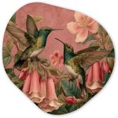 Décoration murale organique 90x90 cm - Peinture organique Colibris - Fleurs - Vert - Rose - Décoration murale salon - Décoration de chambre - Peintures - Cercle mural esthétique