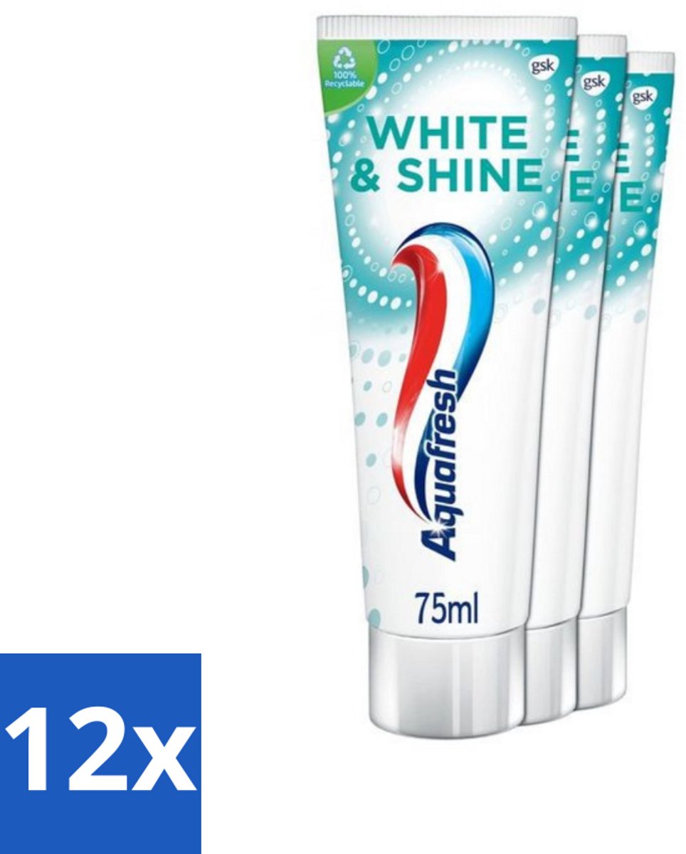 12 x Aquafresh White & Shine Tandpasta - Voordeelverpakking - 3 tubes - Tandpasta - Wittere Tanden - Glans - Microparels - Mondverzorging