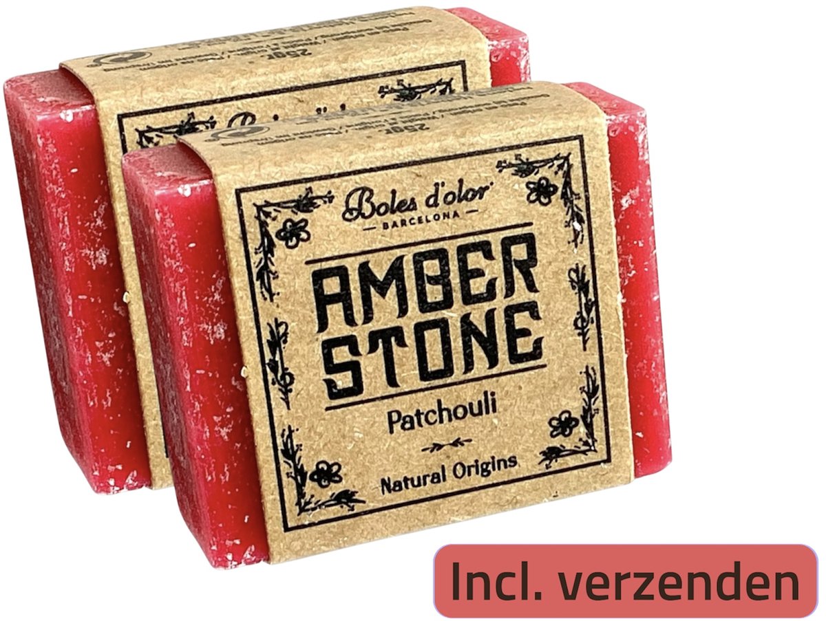 Amberblokjes 2x 'Boles d'olor Patchouli' - Incl. verzenden - Amber stone blokje - Geurblokje - Geurverfrisser - Luchtverfrisser - Geurzakjes - Parfum - Kleding - Kast - Lade - Geurbrander - Brander - Meditatie - Yoga - Ontspanning - Kalmerend
