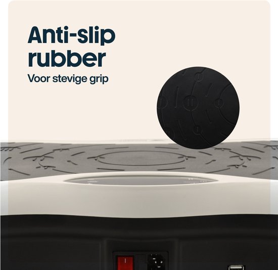Detail van de anti-slip rubberen voetjes van de Rockerz trilplaat.