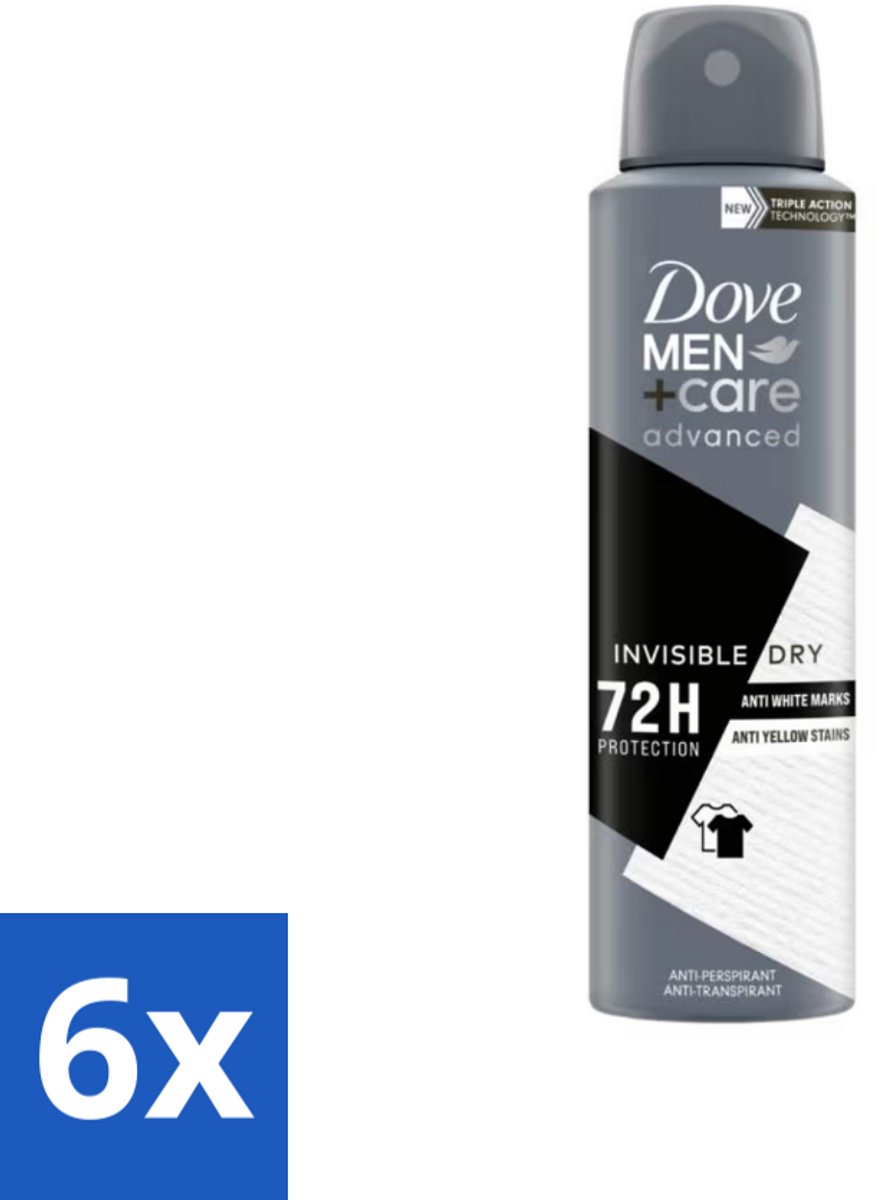 6 x Dove Men+Care Deodorant Spray - Invisible Dry - 150 ml - Deodorant Spray - Antitranspirant - Dove Men+Care - 72 Uur Bescherming - Kledingbescherming