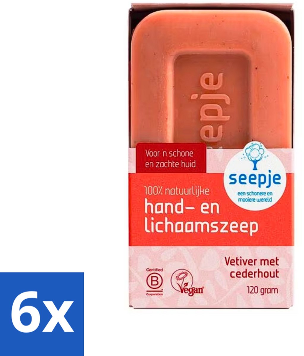6 x Seepje - Handzeep - Duurzaam & Milieuvriendelijk - Vetiver met Cederhout - 120 gr - Handzeep - Vaste Zeep - Biologische Zeep - Duurzame Zeep - Milieuvriendelijke Zeep