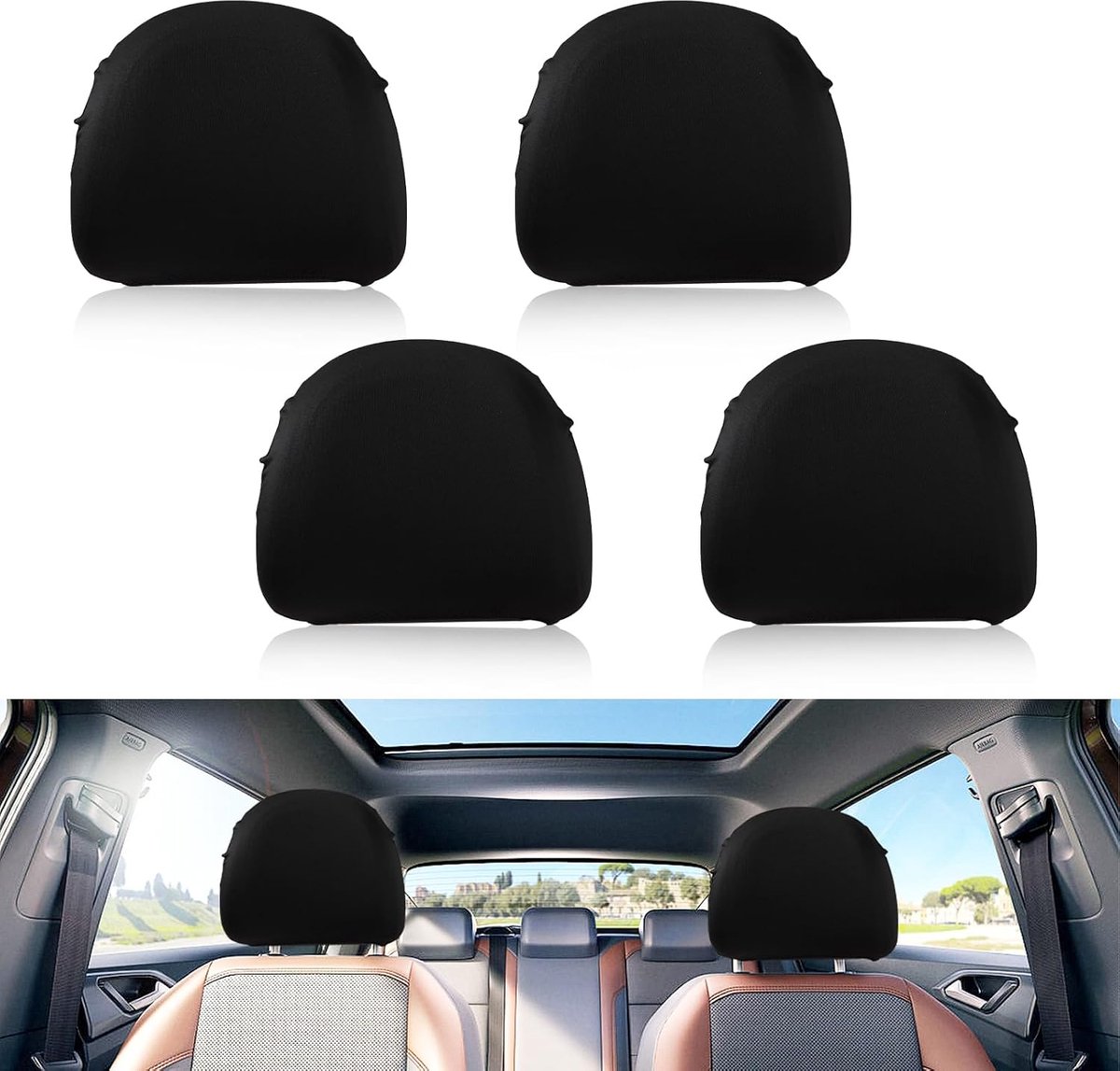 Image of 4stuks - Autohoofdsteunhoezen - Universele - Auto Interieur Stoel Accessoires Beschermhoezen - Autohoofdsteunhoes set - interieur auto accessoires - hoofdsteunbescherming