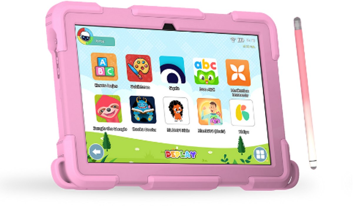 DEPLAY Kids Tablet PRO - Kindertablet - Ouder Control App - 6000 Mah Batterij - Touchscreen Pen & Beschermhoes – Rood - Android 12 - 10 Inch