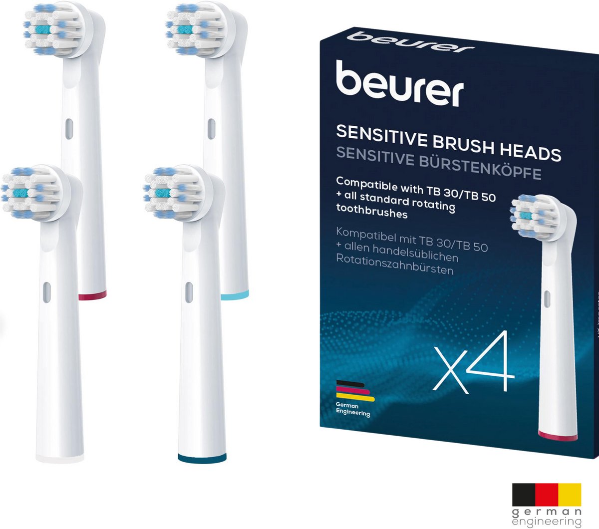 Beurer opzetbostels Sensetive - Compatibel met alle gangbare roterende tandenborstels - TB 30/ TB 50 - 4 Stuks