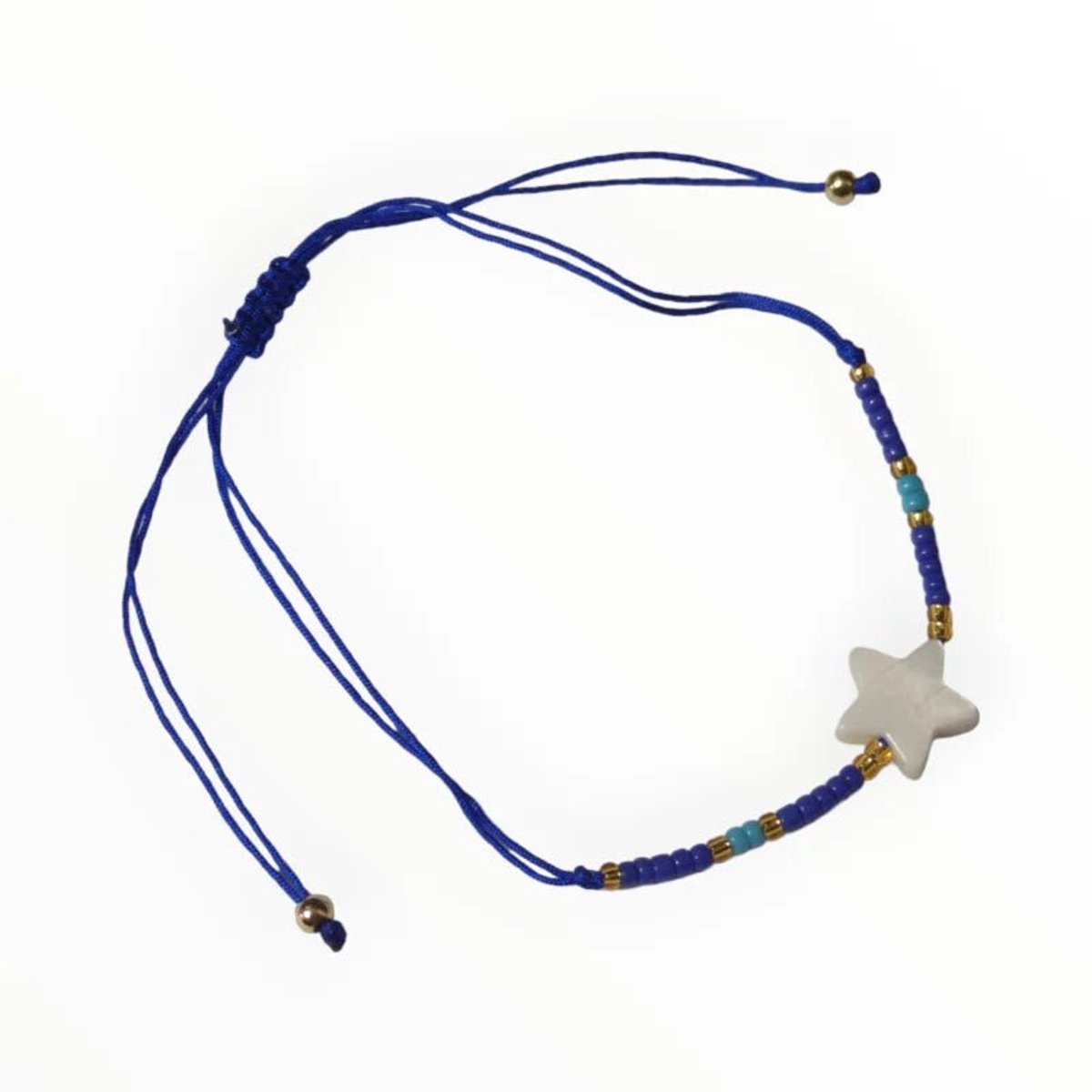 Aramat Jewels | Armbanden | Verstelbare Armband Met Kraaltjes En Schelp Ster | Konings Blauw | |2mm | Metaal | Kinderen, Volwassenen | Verkleurd niet