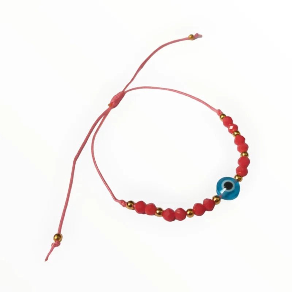 Aramat Jewels - verstelbare touw armband boze oog - Koraal Rood -Dames