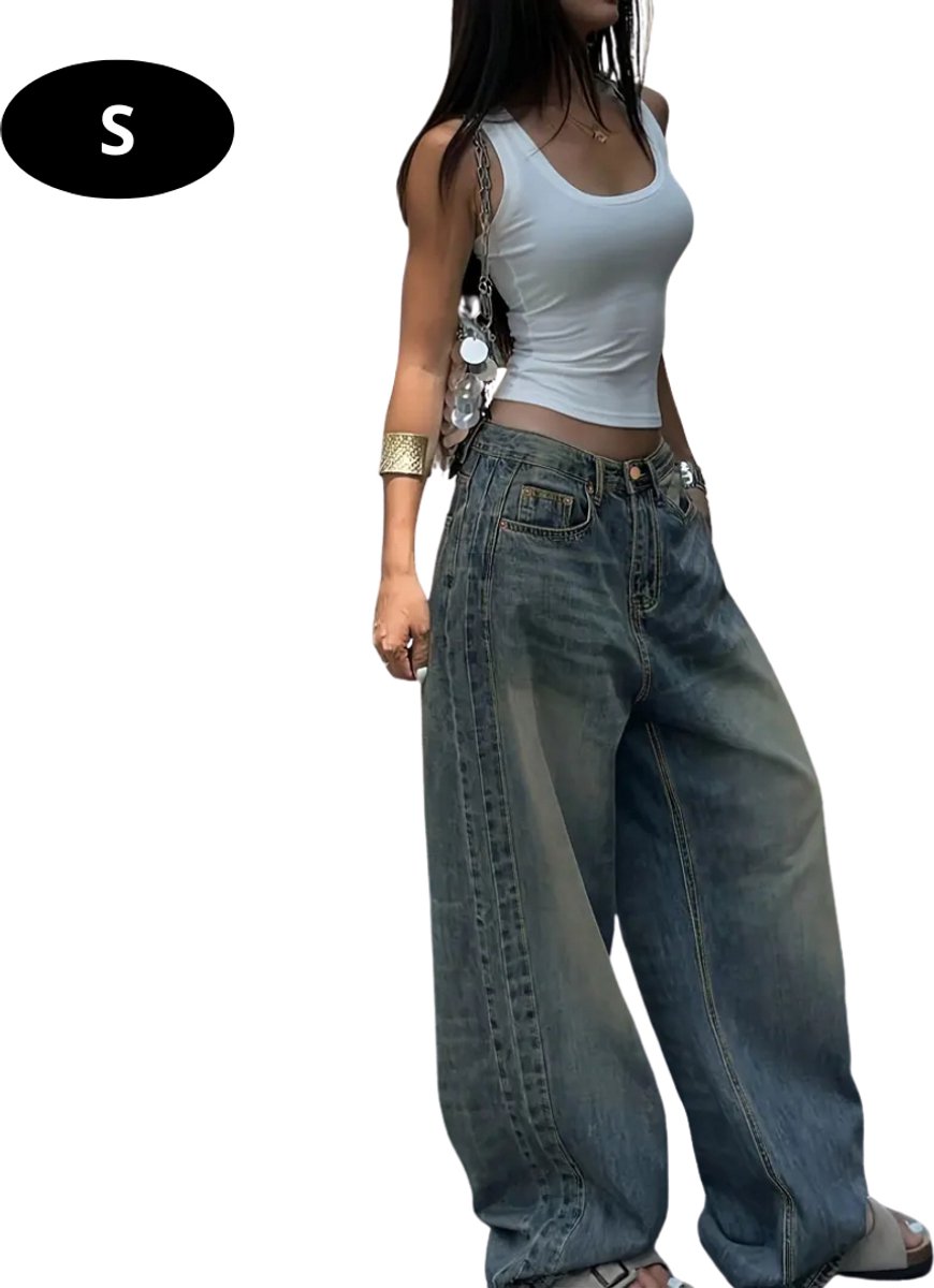 Livano Lange Broek Dames Spijkerbroek Broeken Spijker Pants Jeans Trouser Loose Fit Straight Leg Vintage