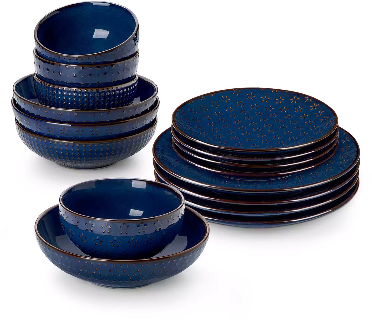 Serviesset - 4 Persoons Servies - Keramiek - Diner- en Dessertbord - Ontbijt- en Soepkom - 16-delige Set - Blauw