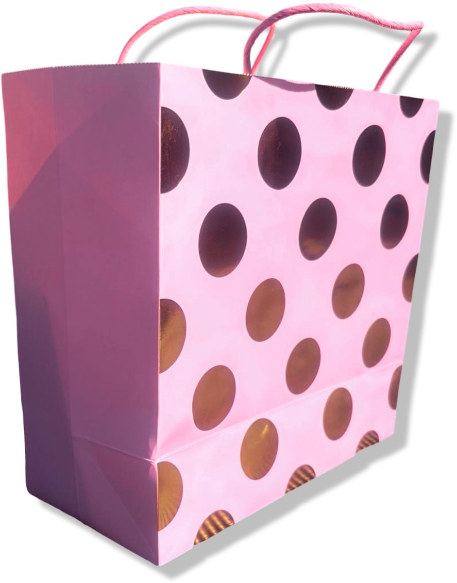 4 Luxe Cadeautasjes Roze met Gouden stippen 26x25x12cm - Papieren cadeautasjes met Full-color bedrukking