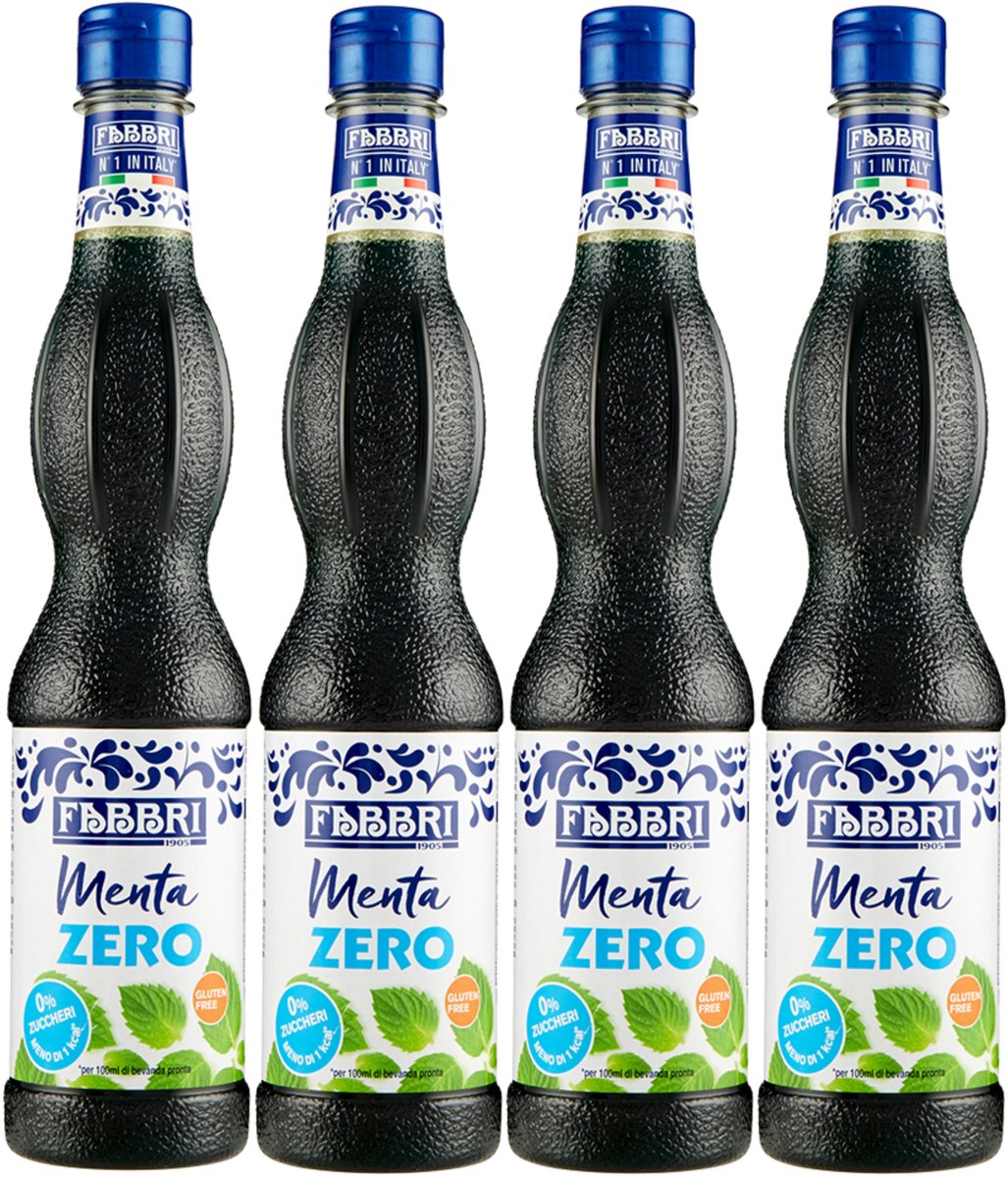 Set van 4 - Fabbri 1905 - Menta Zero 560ml | Zero toegevoegde suiker en glutenvrij fles met hersluitbare dop