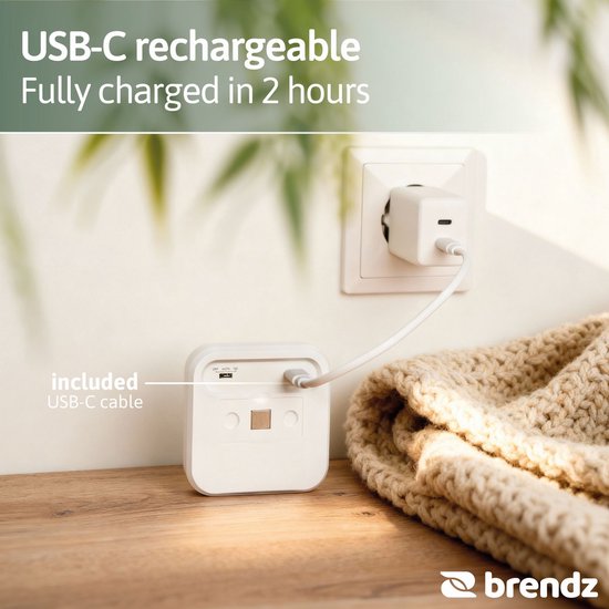 Brendz LED Trapverlichting, Nachtlampje Bewegingssensor, USB-C Oplaadbaar, Magnetisch, Warm Wit 3000K, Kastverlichting Draadloos, Inuk, 4-pack van Brendz — afbeelding 4