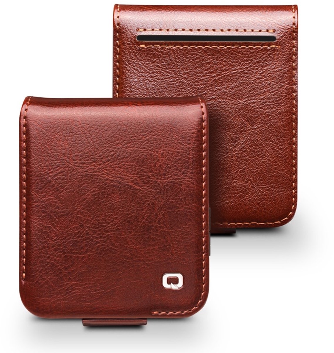 Qialino Geschikt voor Samsung Galaxy Z Flip 7 FE / Z Flip6 hoesje - Leren Flipcase - Donkerbruin