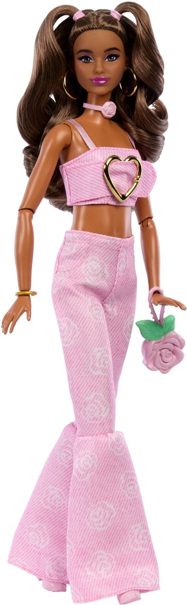 Barbie Deluxe Stijl - Roze Denim Croptop en Bruin Haar - Modepop — afbeelding 7