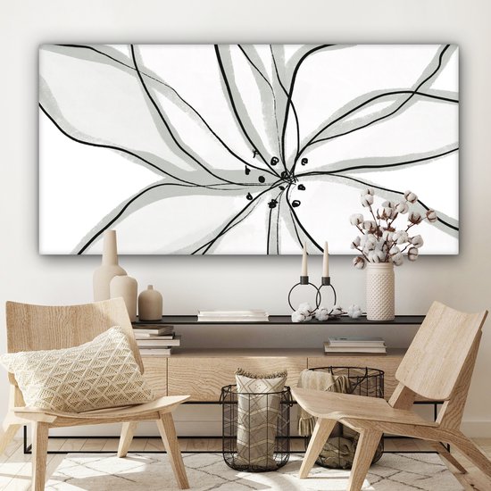 Peinture sur toile 160x80 cm - Décoration murale Bloem - Art - Wit - Zwart - Décoration murale murale salon - Décoration chambre - Accessoires de chambre - Peintures