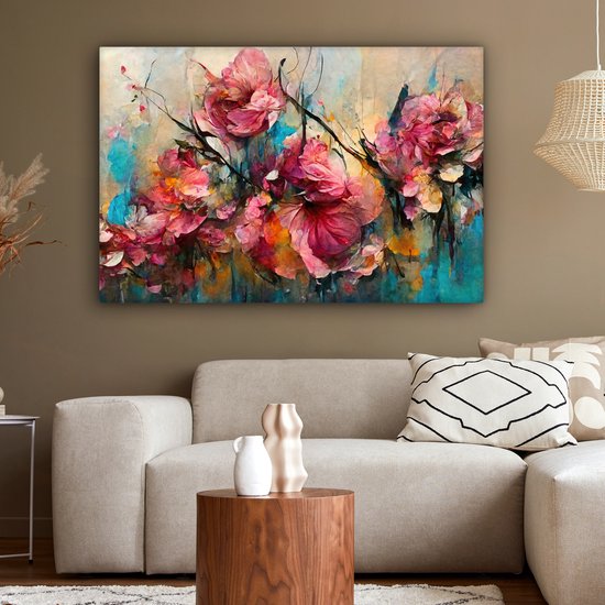 Tableau toile fleurs - Art - Rose - Toile canvas - Peintures sur toile - Décoration salon - Chambre - 120x80 cm - Décoration murale - Photo sur toile - Décoration murale - Décoration chambre