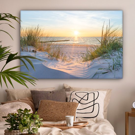 Canvas schilderij - Duinen en wadden zee 120x80 - Kamer decoratie accessoires strand en zee - Beach schilderijen woonkamer - Wanddecoratie slaapkamer - Muurdecoratie keuken - Wanddoek interieur binnen - Woondecoratie huis - Woonaccessoires