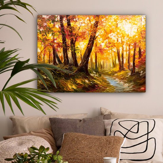 Toile - Peinture - Huile - Automne - Forêt - Oranje - 80x60 cm - Décoration - Intérieur