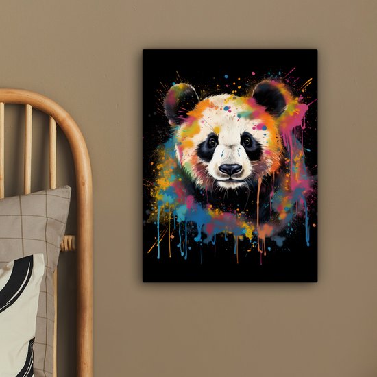 Tableau toile Panda - Graffiti - Animaux - Zwart - Couleurs - 30x40 cm - Décoration murale