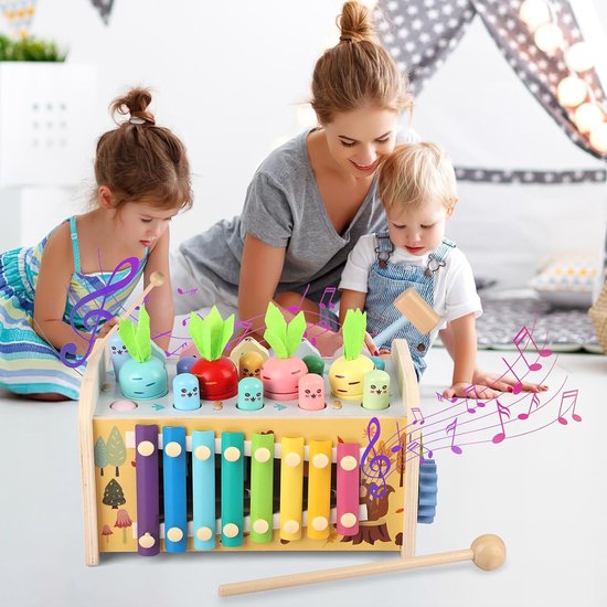 Provento - Montessori Babyspeelgoed | 1 Jaar | Educatief Houten Spel Kinderen 12 Maanden 2 3 Jaar Hamerspel Xylofoon Vissen Activiteit Ontwikkelingsspeelgoed Cadeau