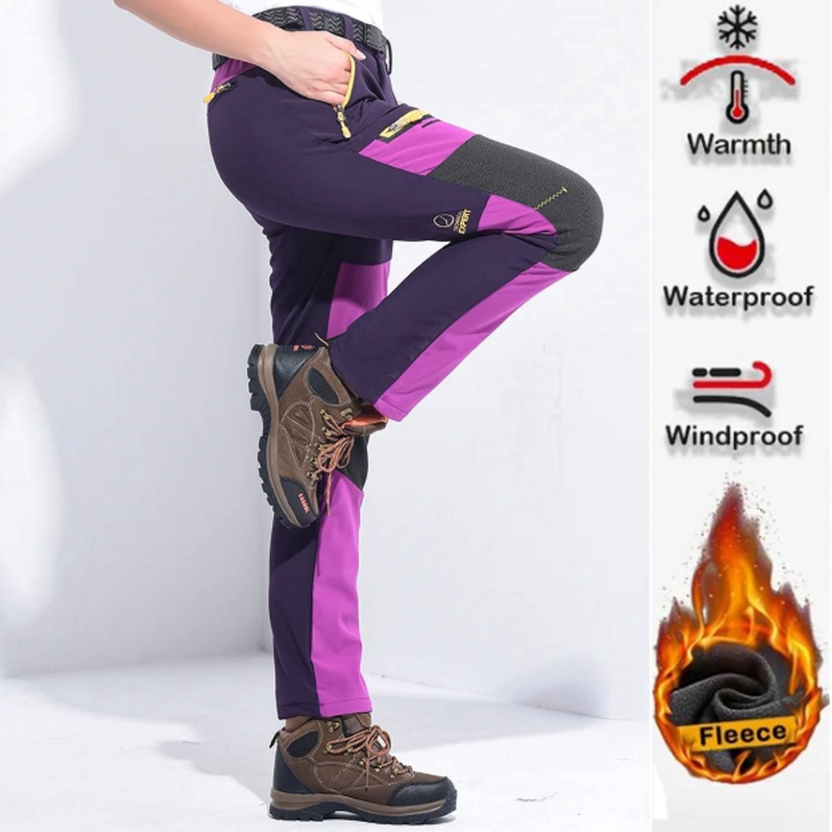Dikke Waterdichte Fleece Winterbroek voor Dames Perfect voor Wandelen Kamperen en Skiën Winddicht en Comfortabel Winterkleding Outdoor Broek Fleece Broek Damesbroeken Paars