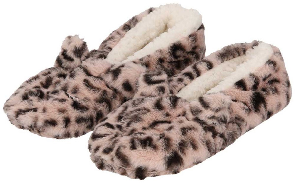 Apollo Ballerina sloffen - dames - roze - luipaard print - pantoffels - antislip zool 37-39