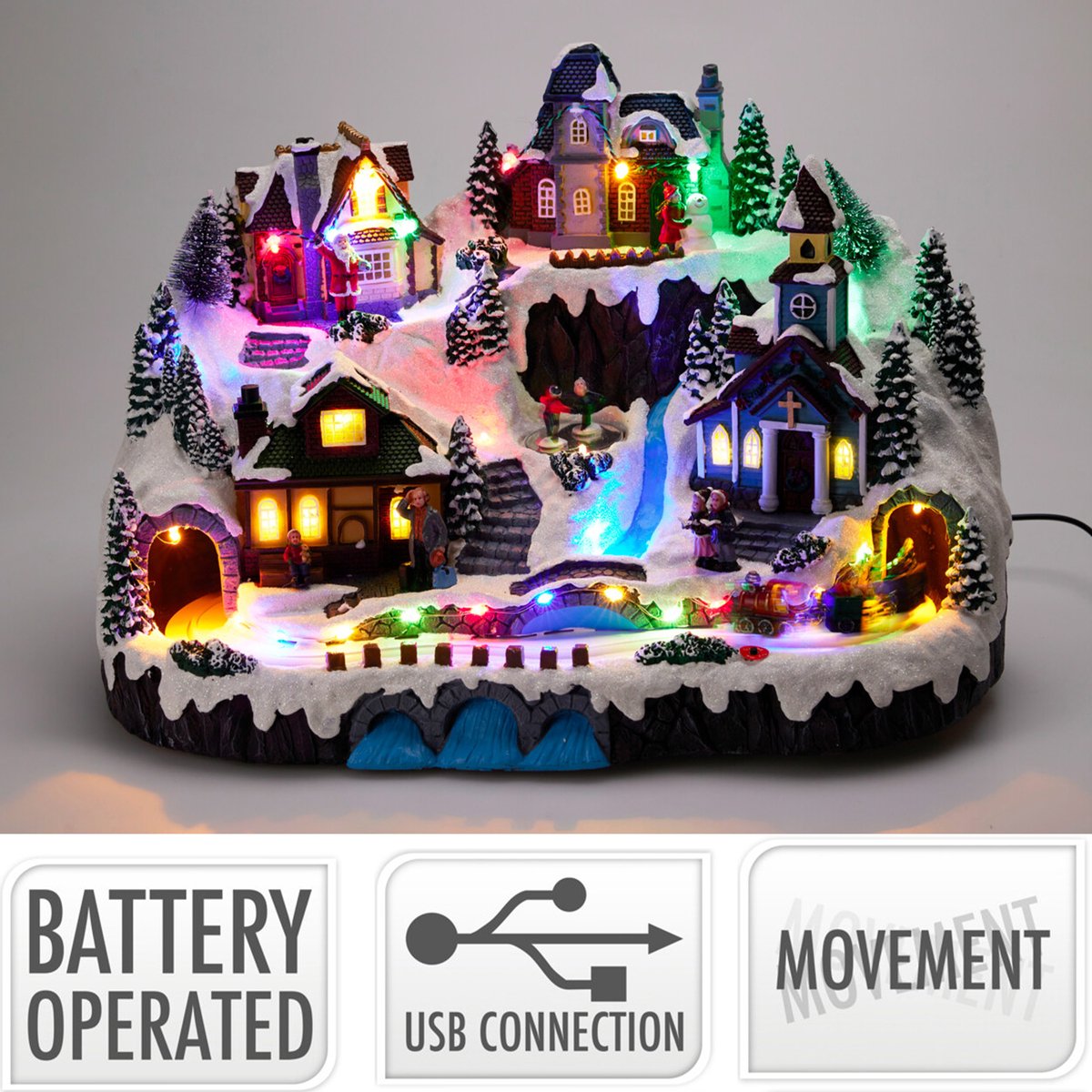 Kerstdorp kerst tafereel - dorpje - met beweging - led verlichting - 42 cm - kerstdecoratie - kerstversiering – foto 2