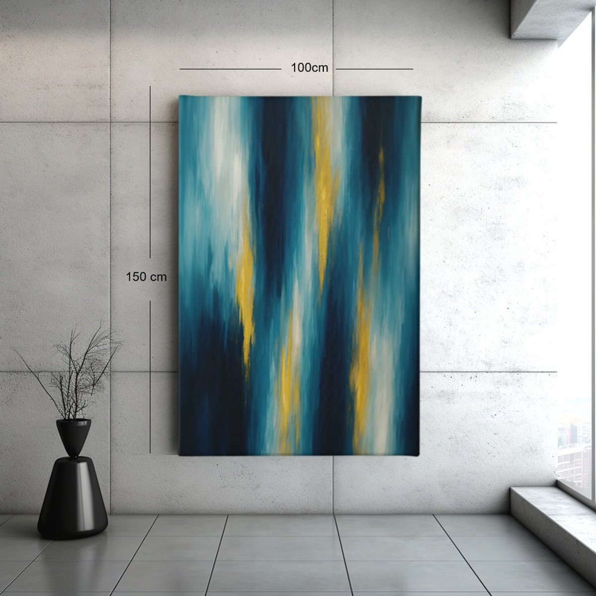 Trendex Global Canvas Schilderij - Abstract - Blauw en goud - Kunst - 60x40x2 cm