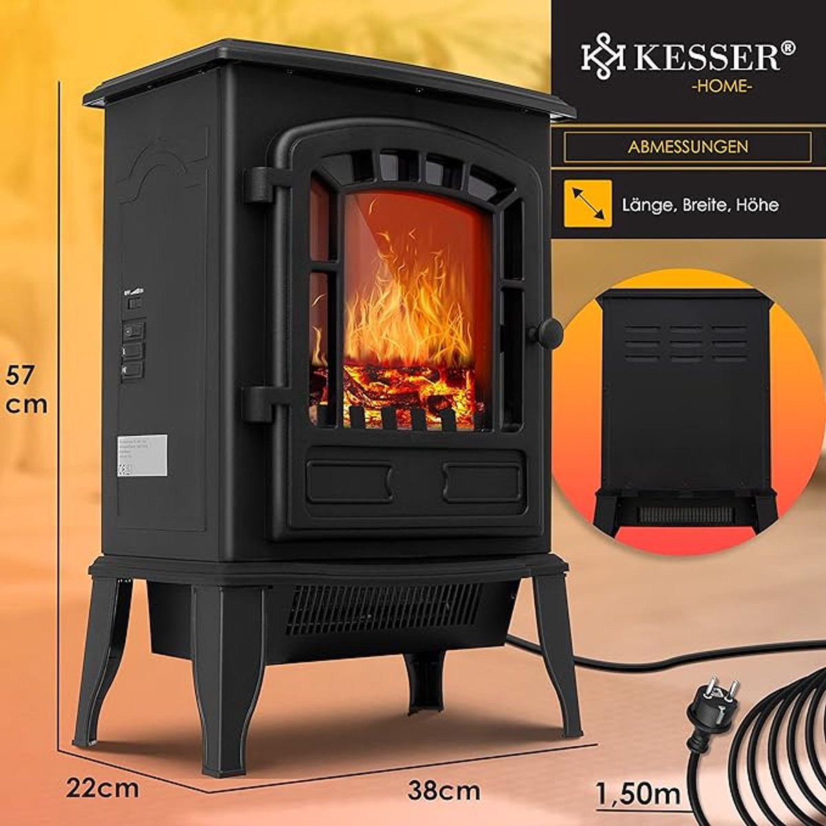 Luxe Elektrische Sfeerhaard “Nordic Flame Black” – 2000W – Vrijstaande Design Open Haard met Afstandsbediening, LED Vlammen, 2 Warmtestanden (1000/2000W), Stil Verwarmingstoestel, Zwart – Moderne Elektrische Kachel met Vlameffect HomeByNicole