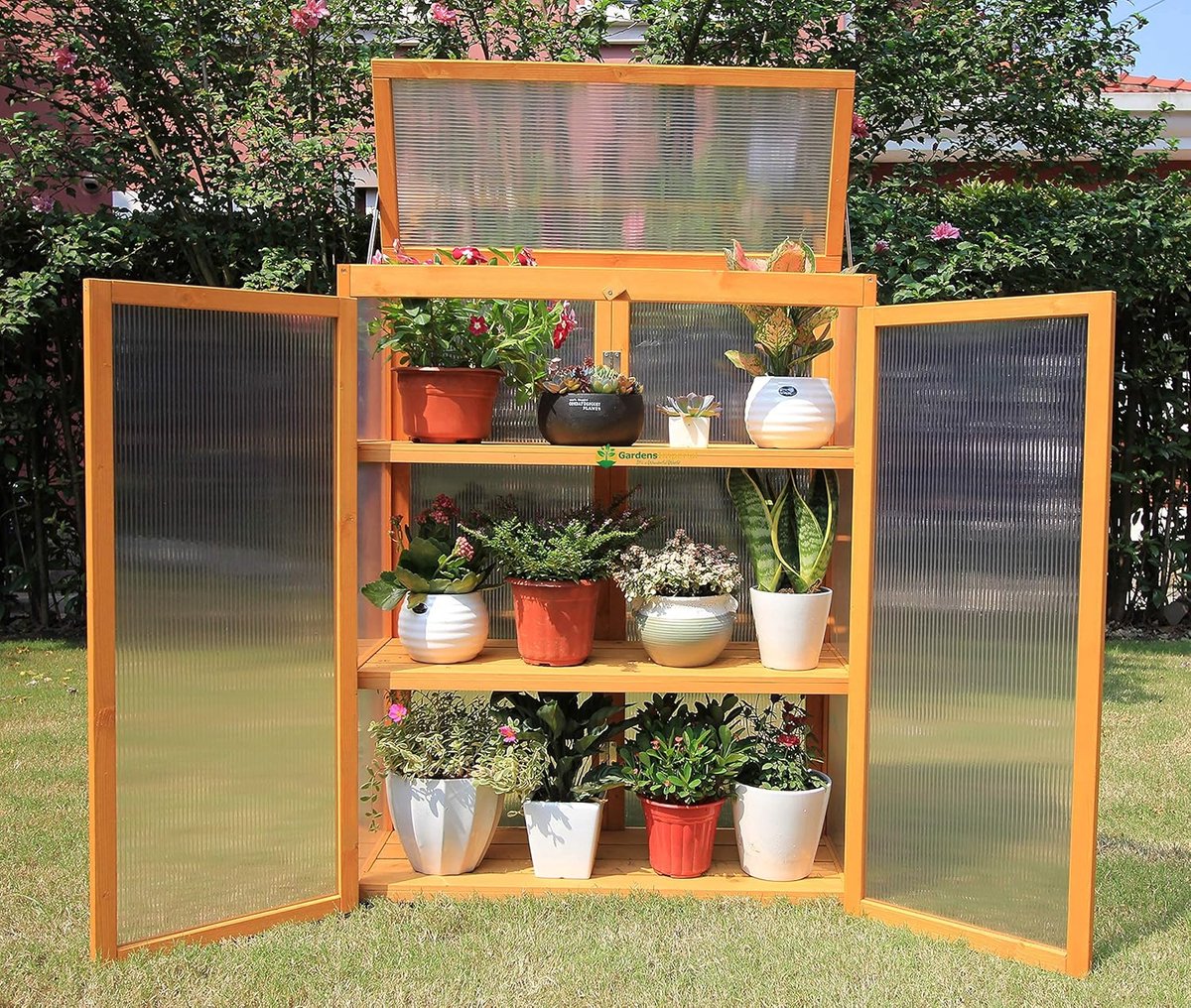 LotaHome - Broeikas - Kweekkast - Tuinkas - Kweekbak - Plantenbed - Kweekhuis met Deur - Mini Kweekkast - Stabiel en Duurzaam - Voor elke Tuin - Met 3 Legplanken - Planten Kweken - Hout - Bruin - 82x34x107cm – foto 2