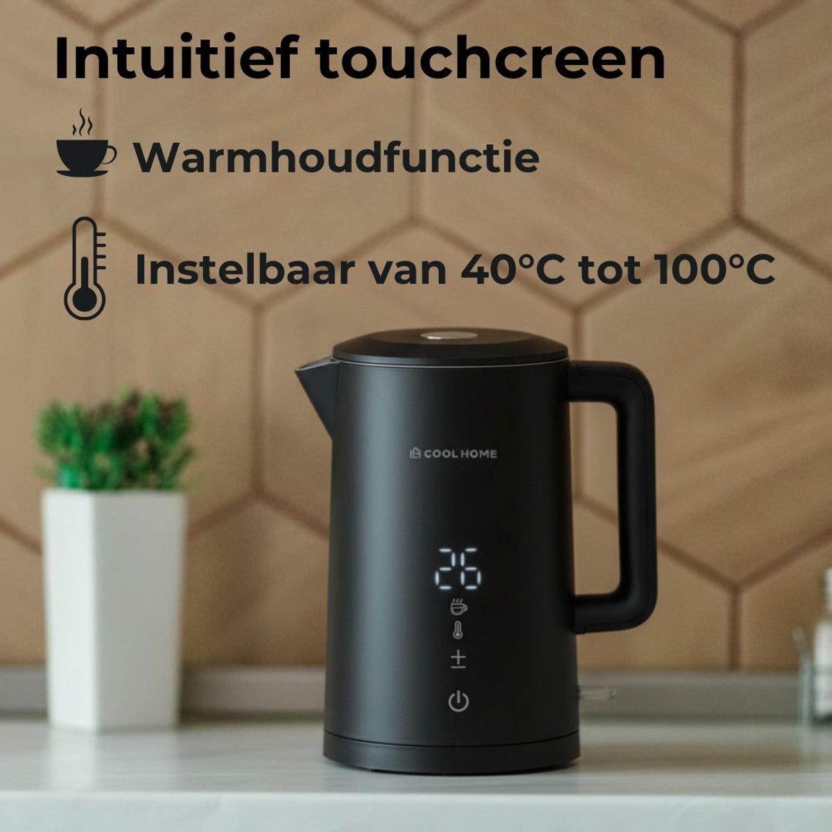 CoolHome WB25 Waterkoker - dubbelwandige waterkoker - 2200W - Warmteregelaar functie - Zwart — afbeelding 5