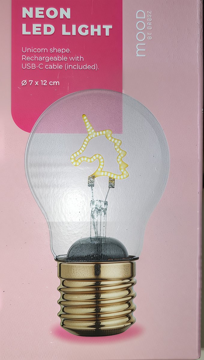 Mood BY DRESZ - Oplaadbare LED Filament Lamp - Unicorn LED Neon Lamp - Decoratieve Tafellamp - USB-C Oplaadbaar - ( Let op! Decoratie lamp ) Unicorn Led lamp⌀ 7x12CM — afbeelding 2