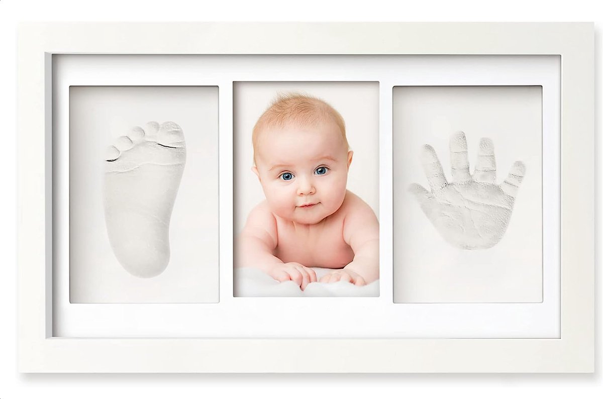 Vicon Premium Baby Fotolijst met Gipsafdruk Voet en Hand - Klei Afdruk Baby - 33 x 20 cm - Kraamcadeau Jongen/Meisje - Babyshower - Kraampakket