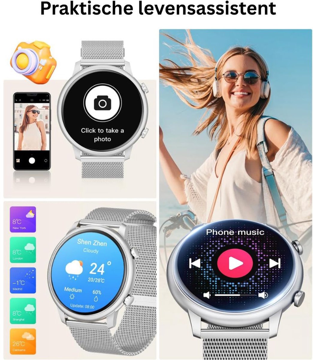 Afbeelding 2 van Sporthorloge Stijlvol Smartwatch Zilver Dames en Heren