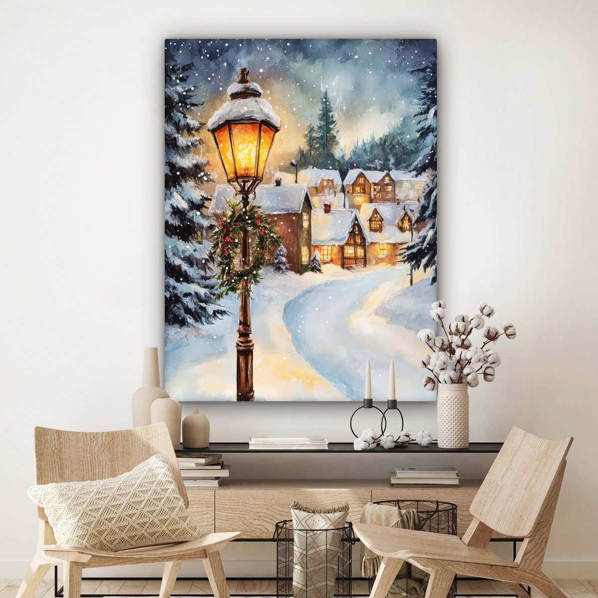 Canvas schilderij 120x160 cm - Wanddecoratie Kerstdorp - Huizen - Sneeuw - Kerst - Muurdecoratie woonkamer - Slaapkamer decoratie - Kamer accessoires - Schilderijen op canvas - Kerstdecoratie voor binnen - Kerstversiering - Kerstmis versiering – foto 7