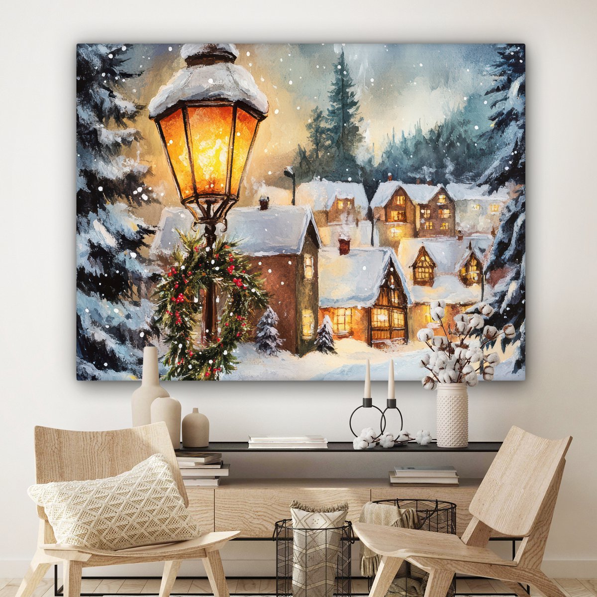 Canvas schilderij 160x120 cm - Wanddecoratie Kerstdorp - Huizen - Sneeuw - Kerst - Muurdecoratie woonkamer - Slaapkamer decoratie - Kamer accessoires - Schilderijen op canvas - Kerstdecoratie voor binnen - Kerstversiering - Kerstmis versiering – foto 7