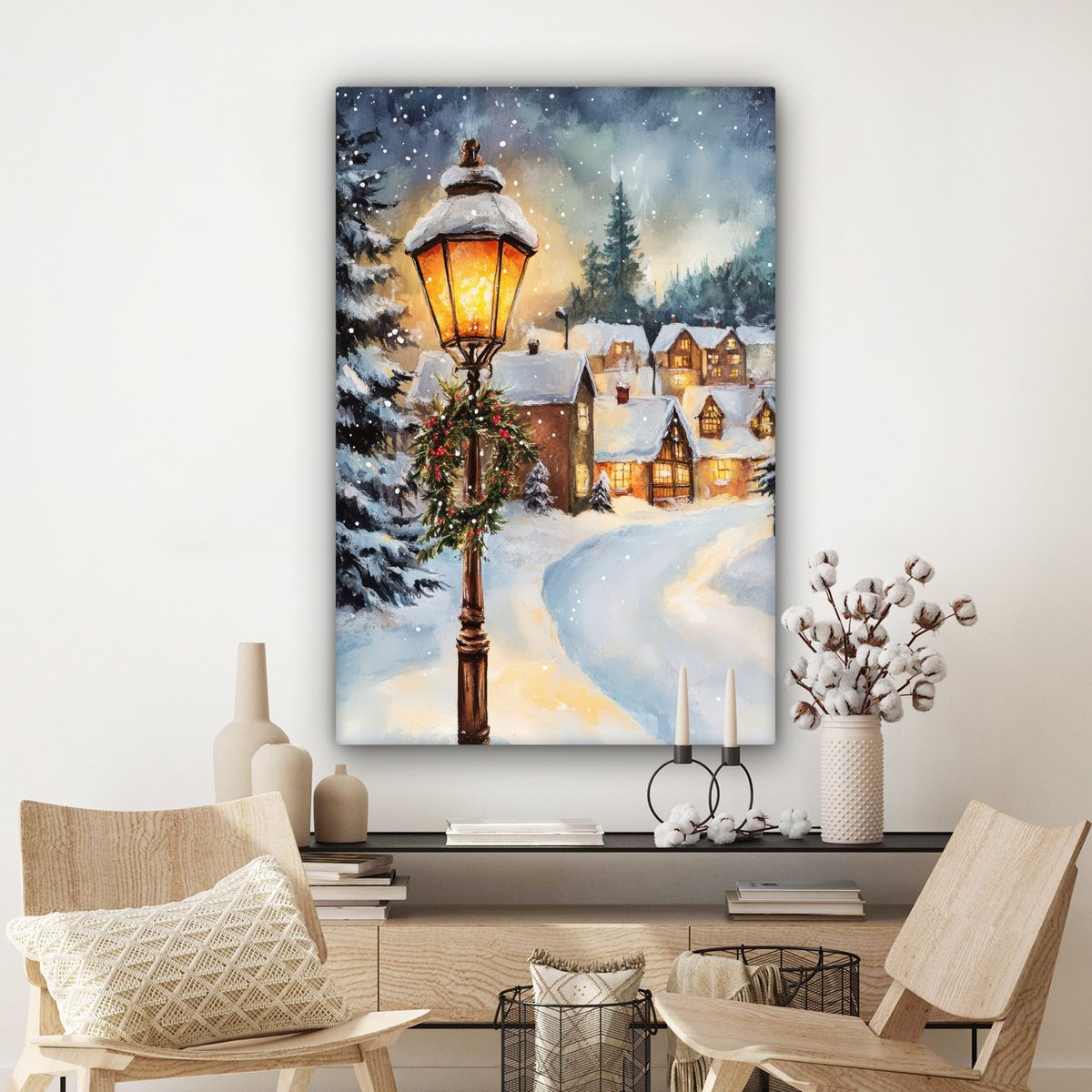 Canvas schilderij 80x120 cm - Wanddecoratie Kerstdorp - Huizen - Sneeuw - Kerst - Muurdecoratie woonkamer - Slaapkamer decoratie - Kamer accessoires - Schilderijen op canvas - Kerstdecoratie voor binnen - Kerstversiering - Kerstmis versiering – foto 7