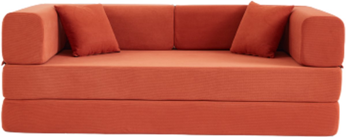 Conversiebank Slaapbank met Cylindrisch Kussen, Ribfluwelen Opklapbare Matrassofa met Vaste Frame, Vloerbank Loungebank voor Woonkamer Slaapkamer Lounge Studio (Oranjerood)