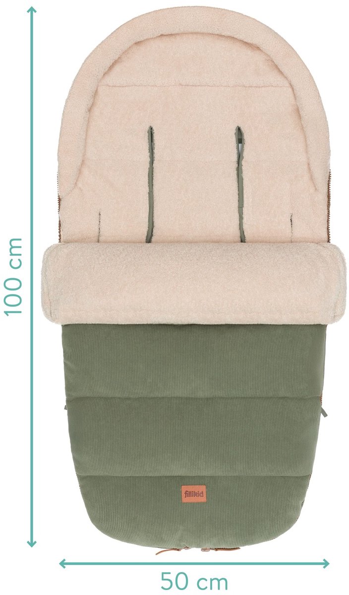 Winter voetenzak kinderwagen en buggy Teddy - Thermo - Waterafstotend - Ritssluiting - Corduroy - Groen - Fillikid – foto 2