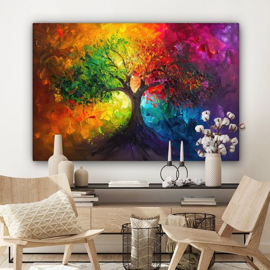 Peinture sur toile 120x80 cm - Décoration murale Arbre - Coloré - Moderne - Abstrait - Décoration murale salon - Décoration chambre - Accessoires de chambre - Peintures