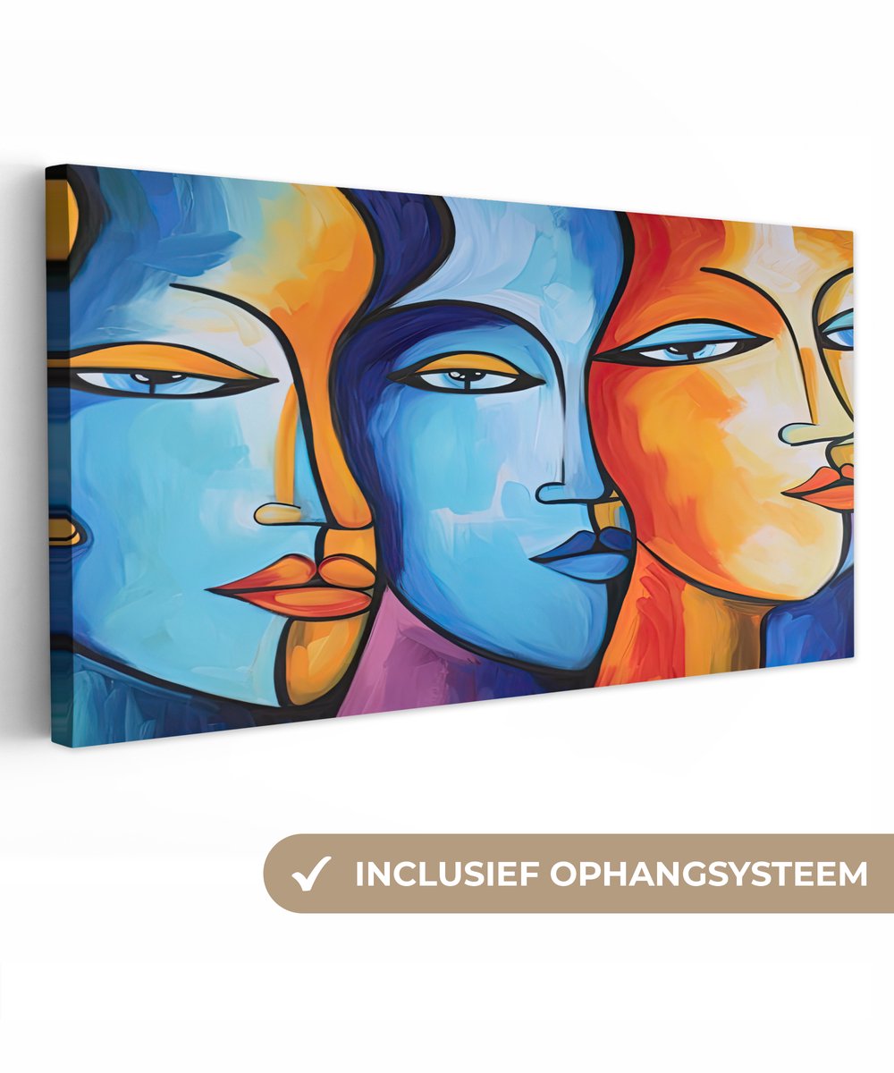 Canvas schilderij 160x80 cm - Wanddecoratie Hoofd - Olieverf - Schilderij - Kleurrijk - Muurdecoratie woonkamer - Slaapkamer decoratie - Kamer accessoires - Schilderijen op canvas