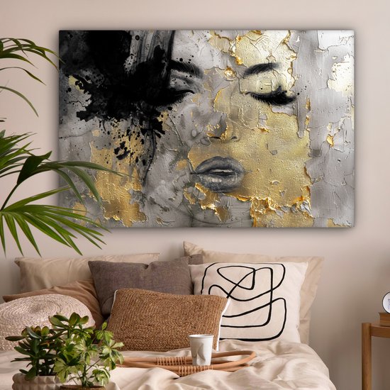 ZHAOLIN Moderne abstracte zwart-witte gouden kunst canvas schilderij posters prints woonkamer slaapkamer foto's thuis grote wanddecoratie 50 x 70 cm frameloos