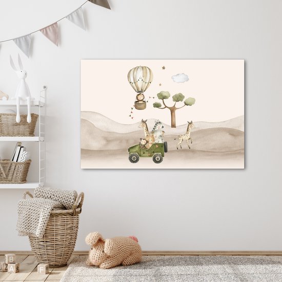 Peinture sur toile 120x80 cm - Décoration murale chambre enfant Animaux sauvages - Safari - Aquarelle - Montgolfière - Décoration murale murale chambre bébé - Décoration chambre garçon et fille - Accessoires Bébé - Peintures