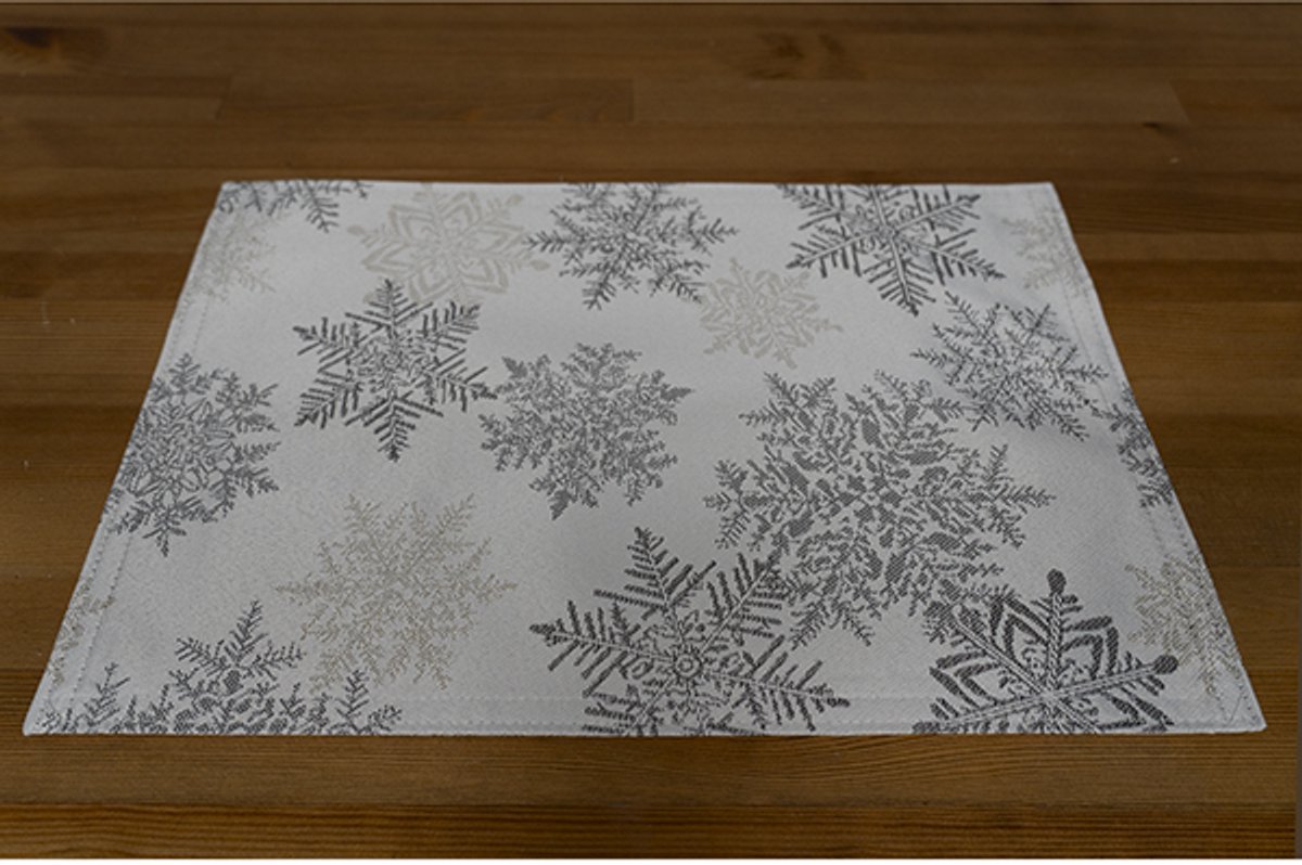 Placemat - Kerst - Ecru - sneeuwvlokken - Goud en Grijs - Tafelloper 30 x 45 cm (set van 2)