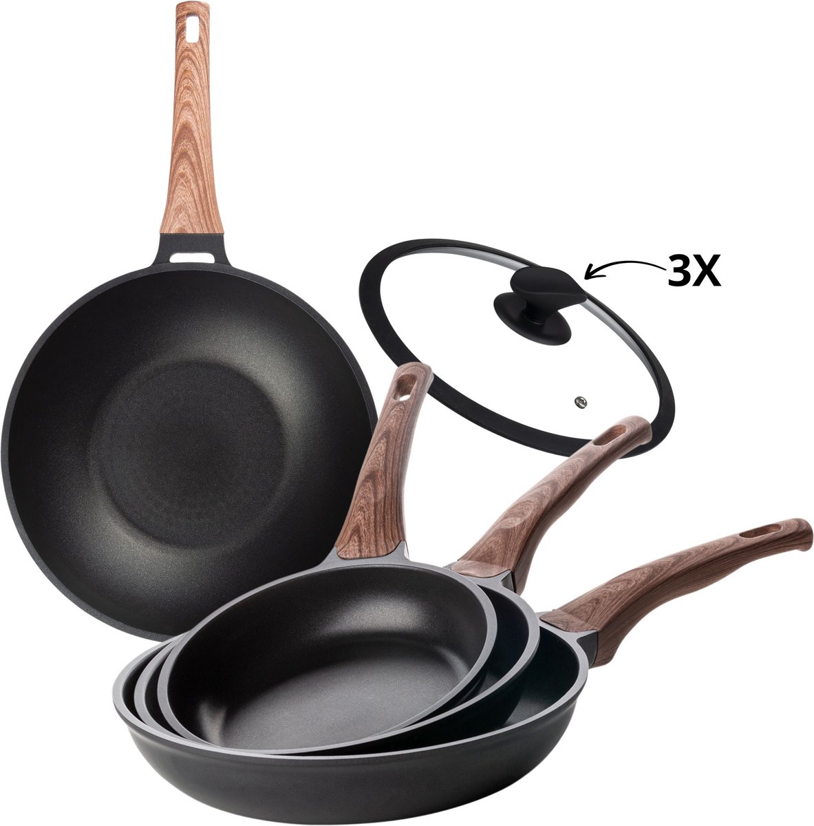 Rosmarino Pannenset inductie - 7delig - Pannensets - Cooltouch handgreep - Zwart