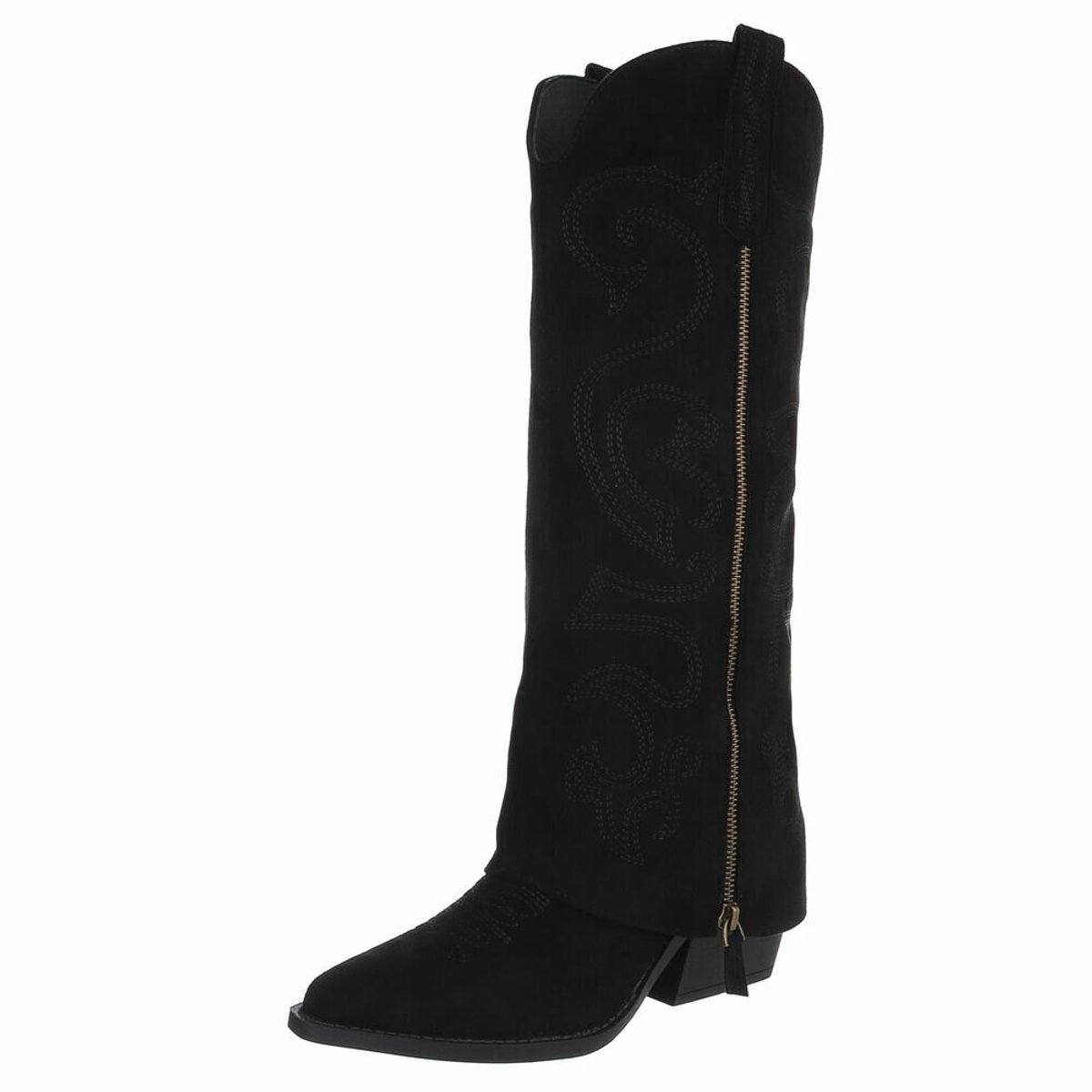 ZoeZo Design - cowboylaarzen - zwart - kaplaarzen - lange laarzen - western laarzen - suedine - maat 37 - hakhoogte 5 cm - sierrits - sierstiksel